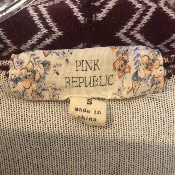 Pink Republic Burgundy/cream Aztec design Sweater Size S - Picture 5 of 11